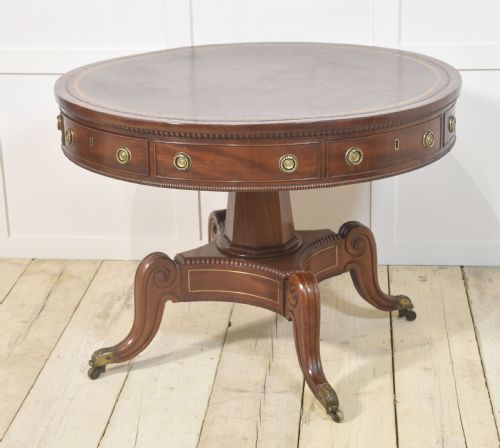 19TH CENTURY BRASS INLAID MAHOGANY DRUM TABLE - ADDITIONAL PHOTO 14