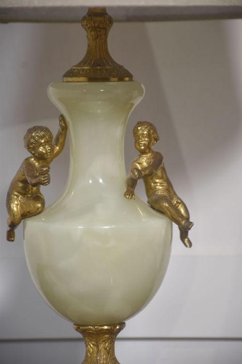 PAIR OF METAL MOUNTED ONYX TABLE LAMPS - ADDITIONAL PHOTO 3