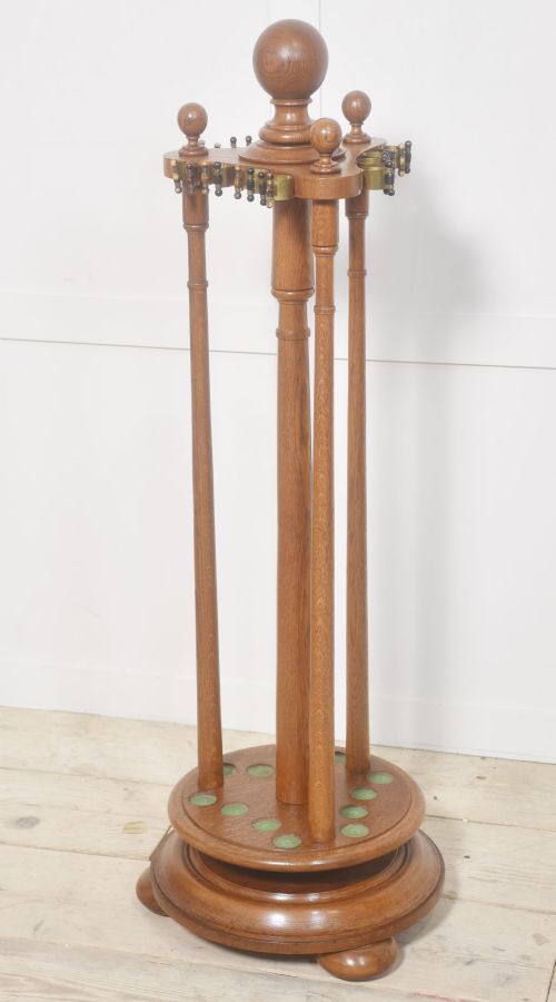 oak revolving cue stand - CATEGORY: ANTIQUE MISCELLANEOUS - DATED 1910