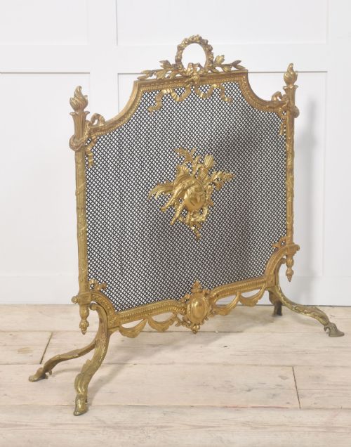 BRASS AND MESH FRENCH FIRE SCREEN - ADDITIONAL PHOTO 3