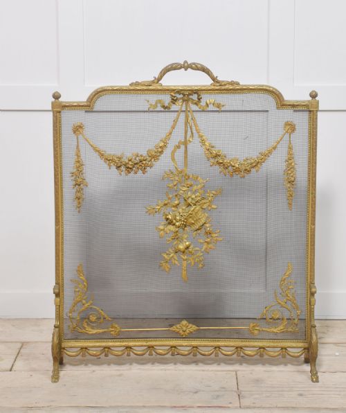 brass and mesh french fire screen - CATEGORY: ANTIQUE FIREPLACES - DATED 1900