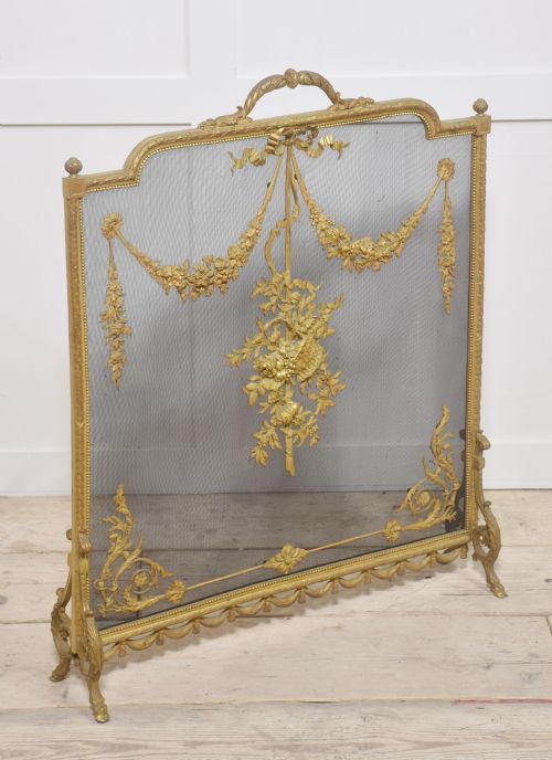 BRASS AND MESH FRENCH FIRE SCREEN - ADDITIONAL PHOTO 1
