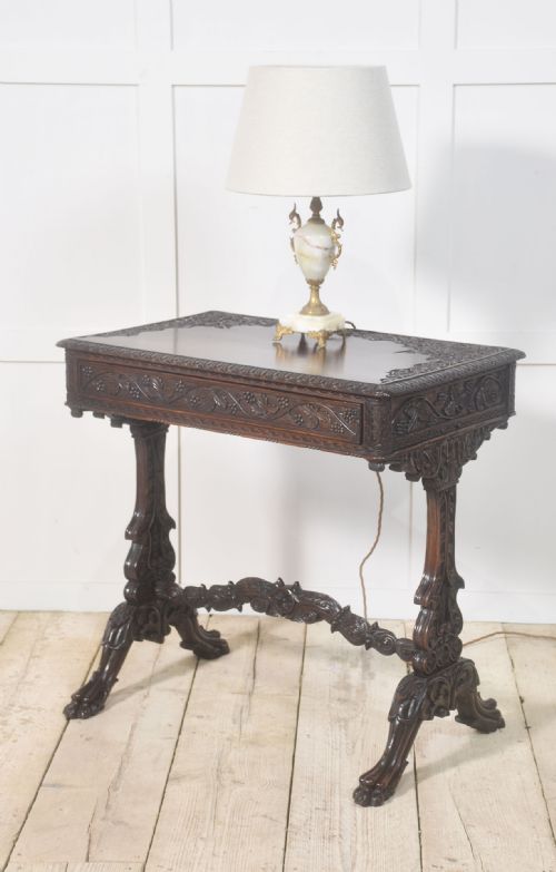 19TH CENTURY CARVED MAHOGANY SIDE TABLE - ADDITIONAL PHOTO 1