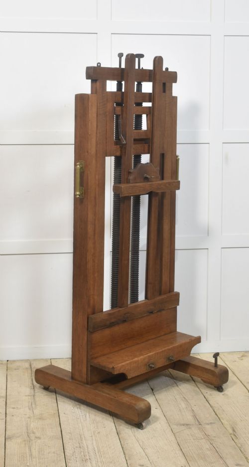 oak artists fully adjustable studio easel - CATEGORY: ANTIQUE MISCELLANEOUS - DATED 19TH CENTURY