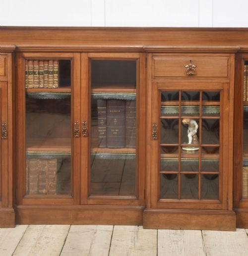 LARGE WALNUT BREAKFRONT LOW BOOKCASE - ADDITIONAL PHOTO 2