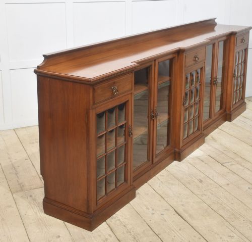 LARGE WALNUT BREAKFRONT LOW BOOKCASE - ADDITIONAL PHOTO 10