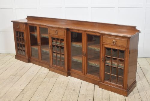 LARGE WALNUT BREAKFRONT LOW BOOKCASE - ADDITIONAL PHOTO 13