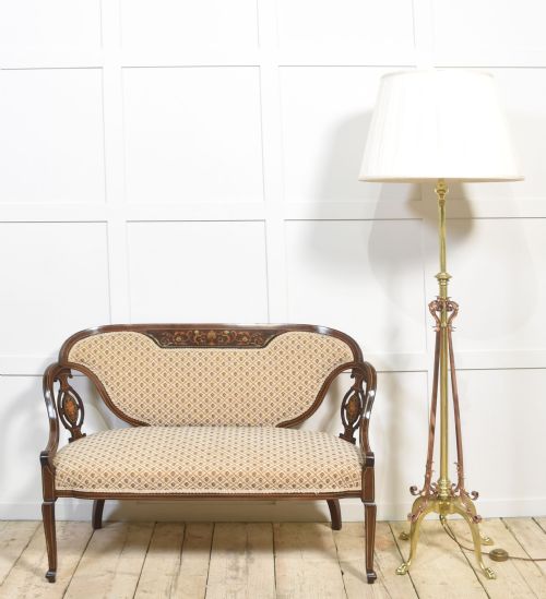 MARQUETRY INLAID MAHOGANY SETTEE - ADDITIONAL PHOTO 1