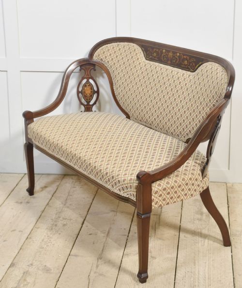 MARQUETRY INLAID MAHOGANY SETTEE - ADDITIONAL PHOTO 7