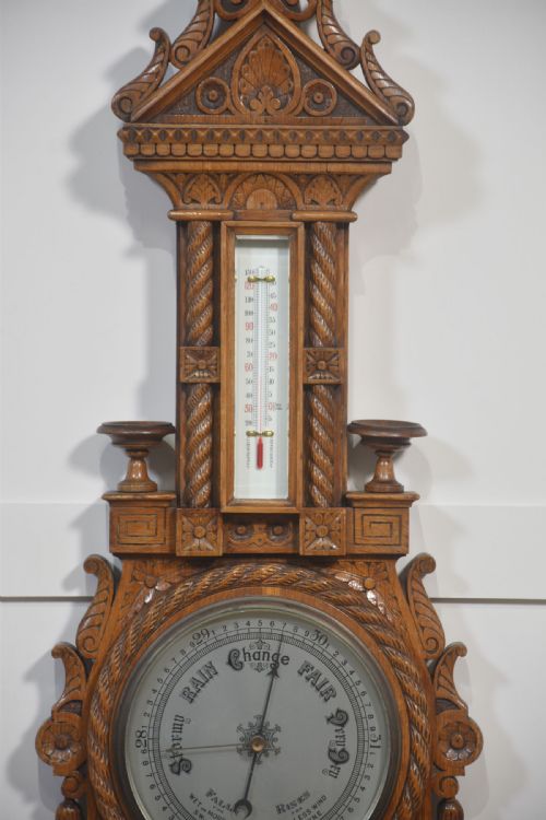 CARVED OAK WALL HANGING BANJO BAROMETER - ADDITIONAL PHOTO 1