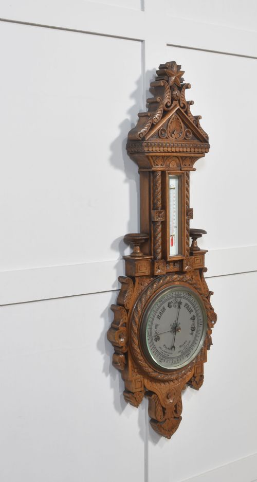 CARVED OAK WALL HANGING BANJO BAROMETER - ADDITIONAL PHOTO 2