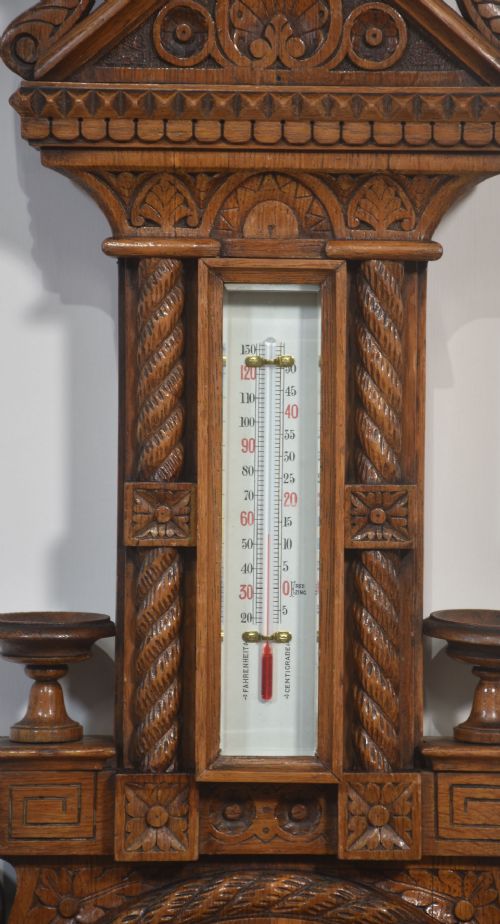 CARVED OAK WALL HANGING BANJO BAROMETER - ADDITIONAL PHOTO 3