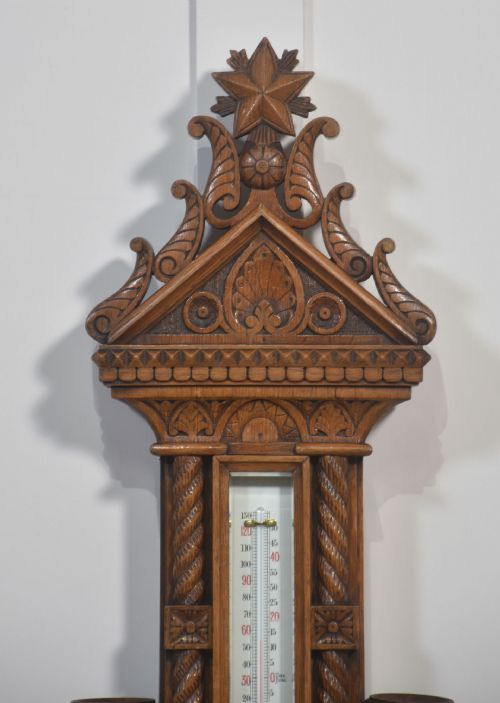 CARVED OAK WALL HANGING BANJO BAROMETER - ADDITIONAL PHOTO 4