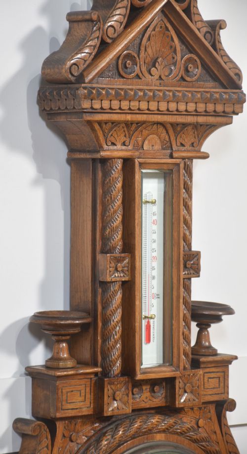 CARVED OAK WALL HANGING BANJO BAROMETER - ADDITIONAL PHOTO 5