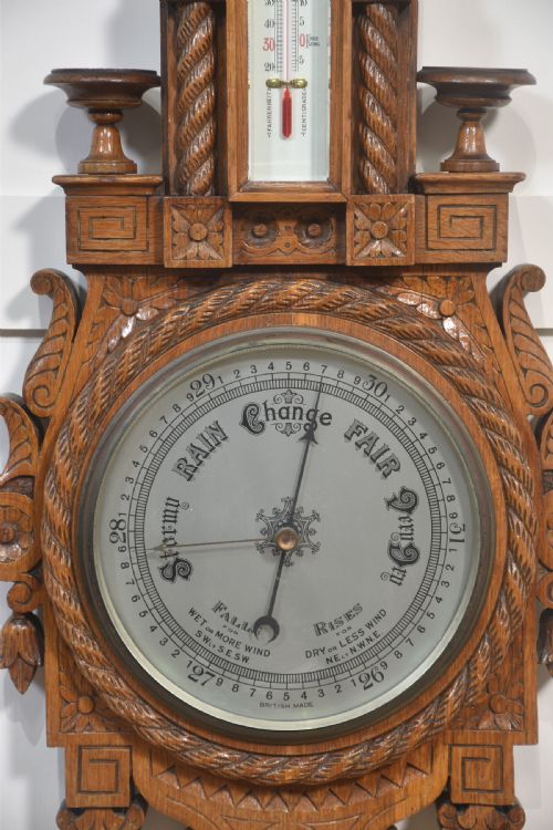 CARVED OAK WALL HANGING BANJO BAROMETER - ADDITIONAL PHOTO 6