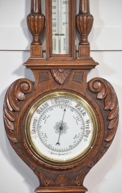 CARVED OAK WALL HANGING BANJO BAROMETER - ADDITIONAL PHOTO 1