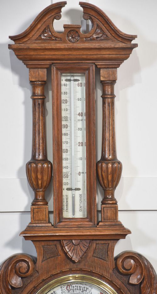 CARVED OAK WALL HANGING BANJO BAROMETER - ADDITIONAL PHOTO 2
