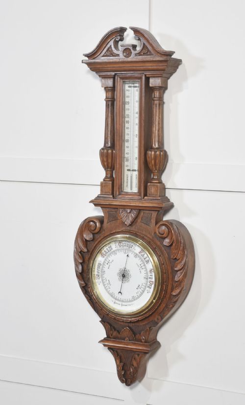 CARVED OAK WALL HANGING BANJO BAROMETER - ADDITIONAL PHOTO 3