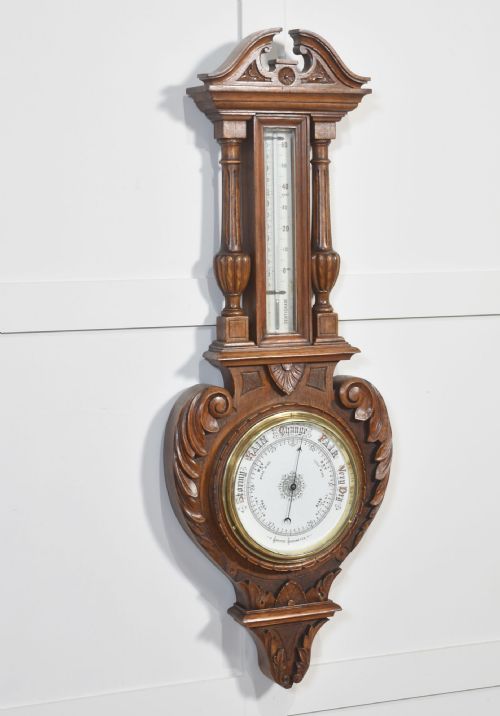 CARVED OAK WALL HANGING BANJO BAROMETER - ADDITIONAL PHOTO 4