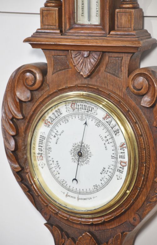 CARVED OAK WALL HANGING BANJO BAROMETER - ADDITIONAL PHOTO 5