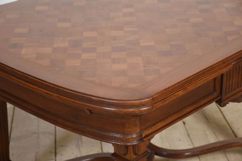 WALNUT PARQUETRY DRAWLEAF TABLE - ADDITIONAL PHOTO 1