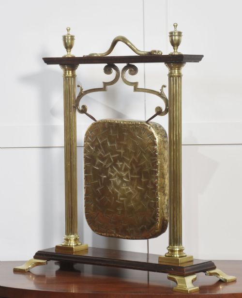 BRASS AND OAK TABLE GONG - ADDITIONAL PHOTO 1