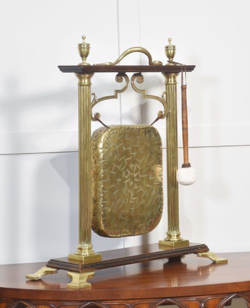 BRASS AND OAK TABLE GONG - ADDITIONAL PHOTO 2