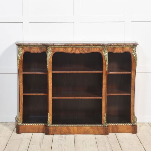 GILT METAL MOUNTED WALNUT BREAKFRONT OPEN BOOKCASE - ADDITIONAL PHOTO 1