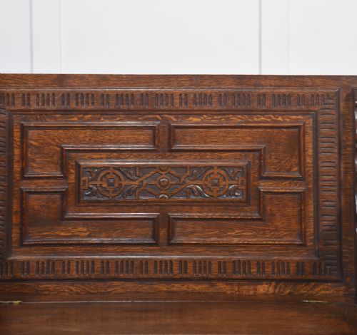 CARVED OAK MONKS BENCH - ADDITIONAL PHOTO 1