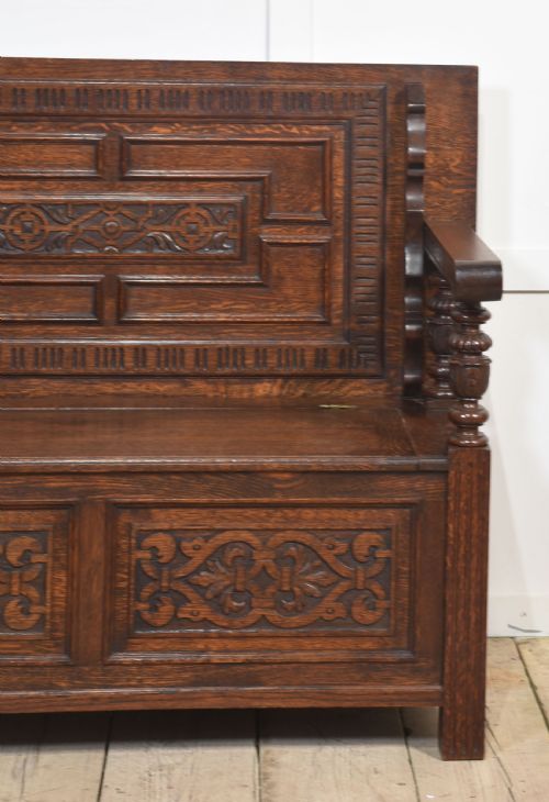 CARVED OAK MONKS BENCH - ADDITIONAL PHOTO 2