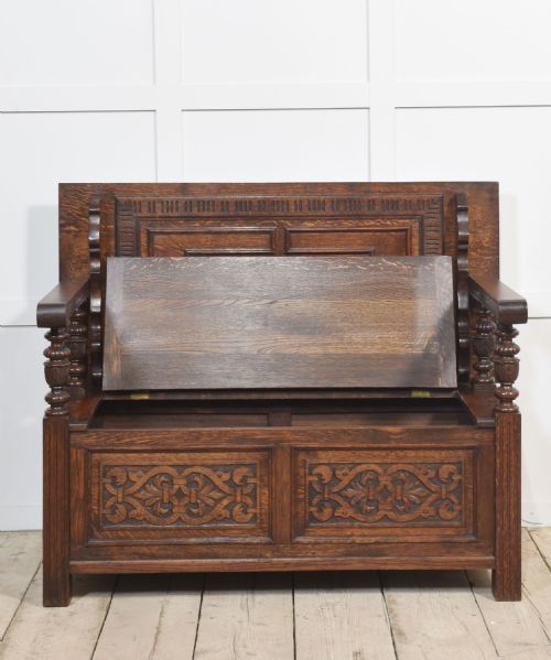 CARVED OAK MONKS BENCH - ADDITIONAL PHOTO 4