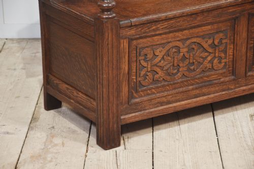 CARVED OAK MONKS BENCH - ADDITIONAL PHOTO 5