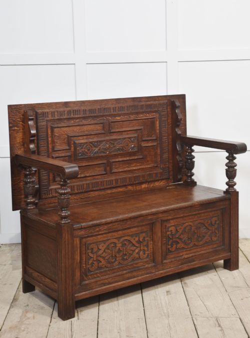 CARVED OAK MONKS BENCH - ADDITIONAL PHOTO 6