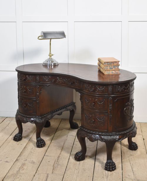 CARVED MAHOGANY KIDNEY SHAPED DESK - ADDITIONAL PHOTO 3