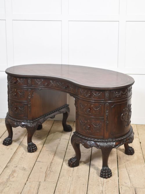 CARVED MAHOGANY KIDNEY SHAPED DESK - ADDITIONAL PHOTO 4