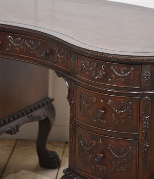 CARVED MAHOGANY KIDNEY SHAPED DESK - ADDITIONAL PHOTO 5