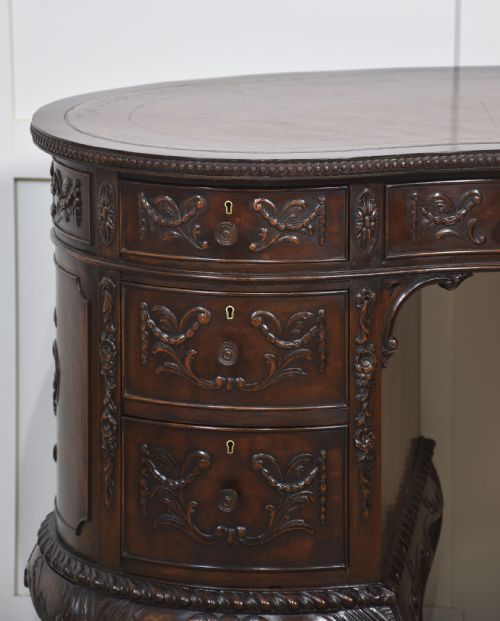 CARVED MAHOGANY KIDNEY SHAPED DESK - ADDITIONAL PHOTO 9