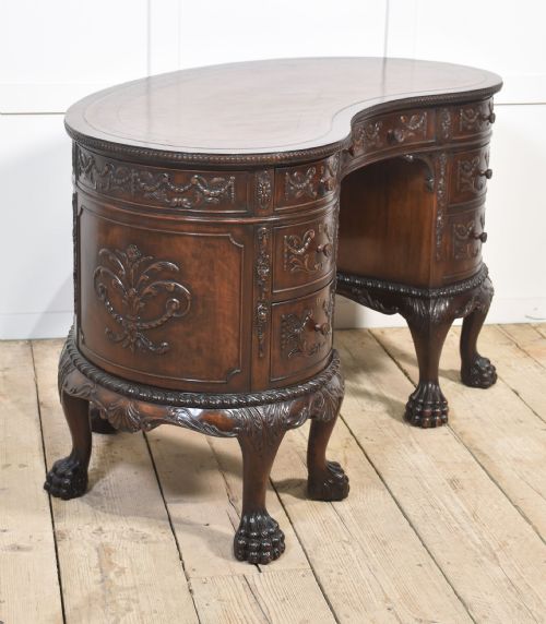 CARVED MAHOGANY KIDNEY SHAPED DESK - ADDITIONAL PHOTO 11
