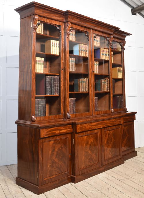 19TH CENTURY MAHOGANY LIBRARY BREAKFRONT BOOKCASE - ADDITIONAL PHOTO 2