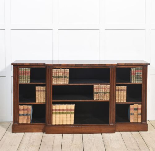 19TH CENTURY ROSEWOOD DWARF BREAKFRONT OPEN BOOKCASE