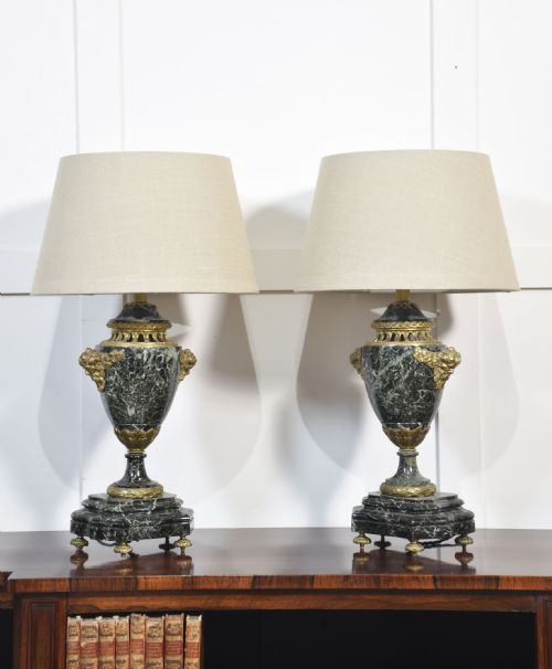 PAIR OF FRENCH ORMOLU MOUNTED MARBLE TABLE LAMPS - ADDITIONAL PHOTO 1