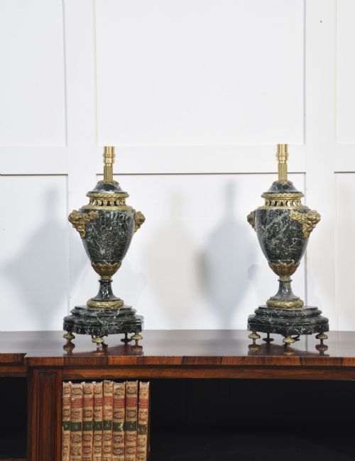 PAIR OF FRENCH ORMOLU MOUNTED MARBLE TABLE LAMPS - ADDITIONAL PHOTO 5