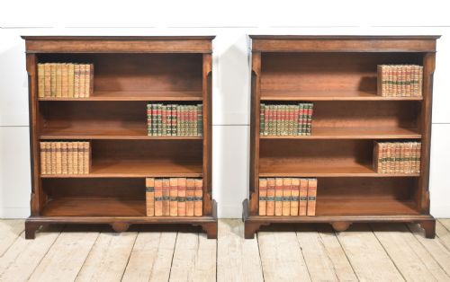 pair of walnut inlaid bookcase - CATEGORY: ANTIQUE BOOKCASES - DATED 1910