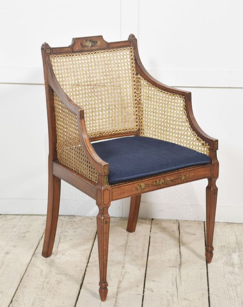 PAIR OF SHERATON REVIVAL SATINWOOD AND BERGERE ARMCHAIRS - ADDITIONAL PHOTO 1