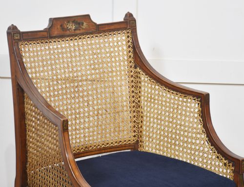 PAIR OF SHERATON REVIVAL SATINWOOD AND BERGERE ARMCHAIRS - ADDITIONAL PHOTO 3