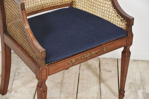 PAIR OF SHERATON REVIVAL SATINWOOD AND BERGERE ARMCHAIRS - ADDITIONAL PHOTO 4