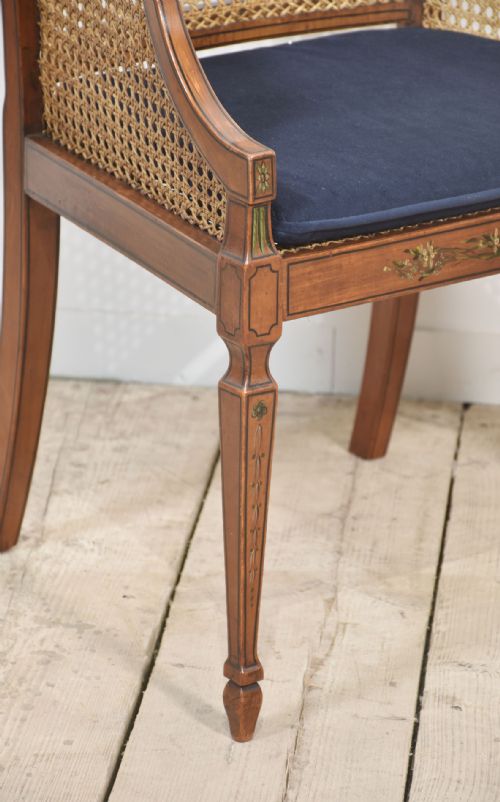 PAIR OF SHERATON REVIVAL SATINWOOD AND BERGERE ARMCHAIRS - ADDITIONAL PHOTO 6