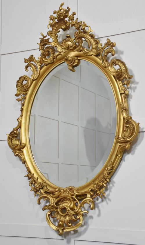 CARVED GILTWOOD OVAL WALL MIRROR - ADDITIONAL PHOTO 6