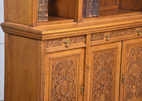 LARGE CARVED OAK BOOKCASE - ADDITIONAL PHOTO 8