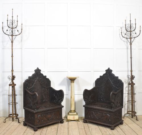 PAIR OF 19TH CENTURY CARVED CEREMONIAL ARMCHAIRS - ADDITIONAL PHOTO 1
